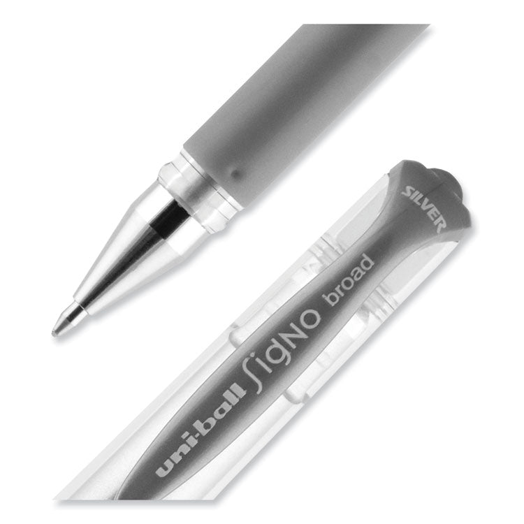 uniball® IMPACT Gel Pen, Stick, Medium 1 mm, Silver Metallic Ink, Silver Barrel (UBC60658) Each