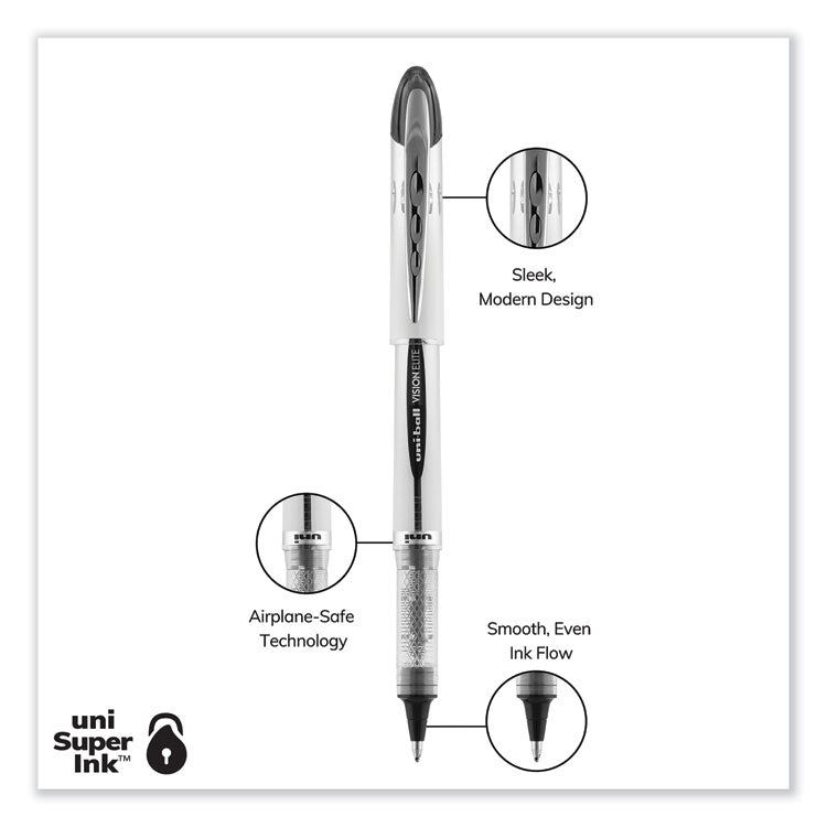 uniball® VISION ELITE Hybrid Gel Pen, Stick, Bold 0.8 mm, Black Ink, White/Black/Clear Barrel (UBC61231) Each