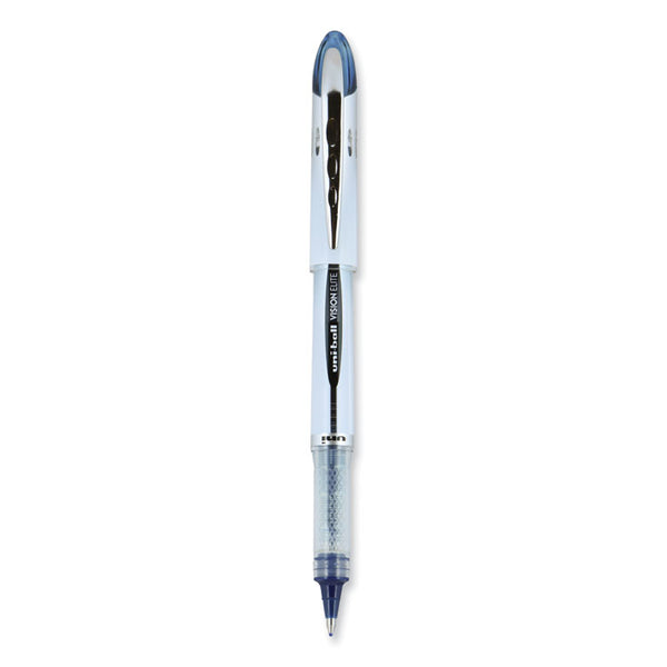 uniball® VISION ELITE Hybrid Gel Pen, Stick, Bold 0.8 mm, Blue-Infused Black Ink, White/Blue/Clear Barrel (UBC61232) Each