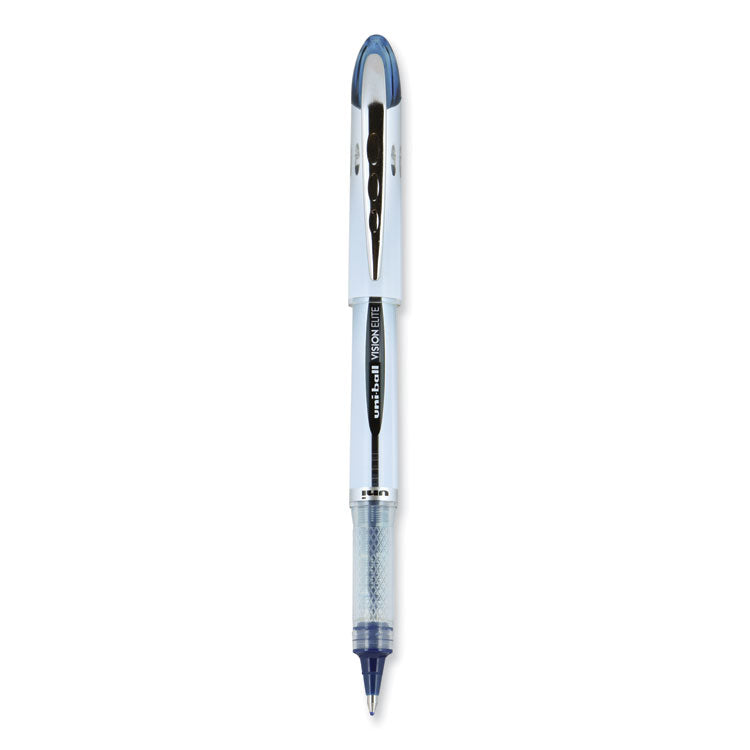 uniball® VISION ELITE Hybrid Gel Pen, Stick, Bold 0.8 mm, Blue-Infused Black Ink, White/Blue/Clear Barrel (UBC61232) Each