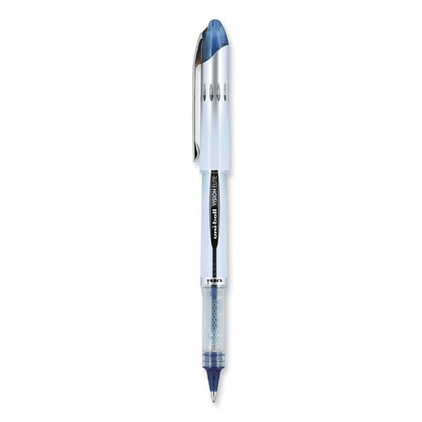 uniball® VISION ELITE Hybrid Gel Pen, Stick, Bold 0.8 mm, Blue-Infused Black Ink, White/Blue/Clear Barrel (UBC61232) Each