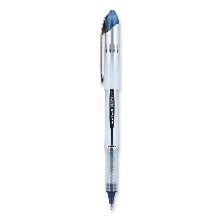 uniball® VISION ELITE Hybrid Gel Pen, Stick, Bold 0.8 mm, Blue-Infused Black Ink, White/Blue/Clear Barrel (UBC61232) Each