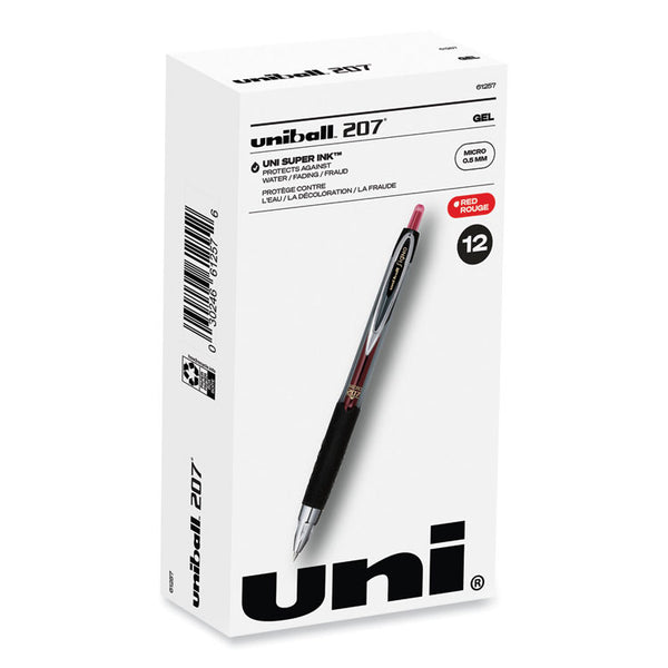 uniball® Signo 207 Gel Pen, Retractable, Fine 0.5 mm, Red Ink, Smoke/Black/Red Barrel, Dozen (UBC61257) 1 Dozen