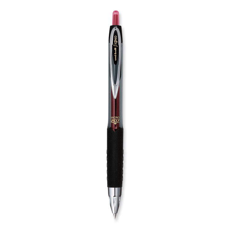 uniball® Signo 207 Gel Pen, Retractable, Fine 0.5 mm, Red Ink, Smoke/Black/Red Barrel, Dozen (UBC61257) 1 Dozen