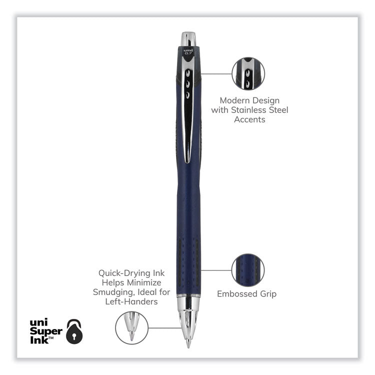 Jetstream Retractable Hybrid Gel Pen, Fine 0.7 mm, Black Ink, Blue/Silver Barrel, Dozen (UBC62152) 1 Dozen