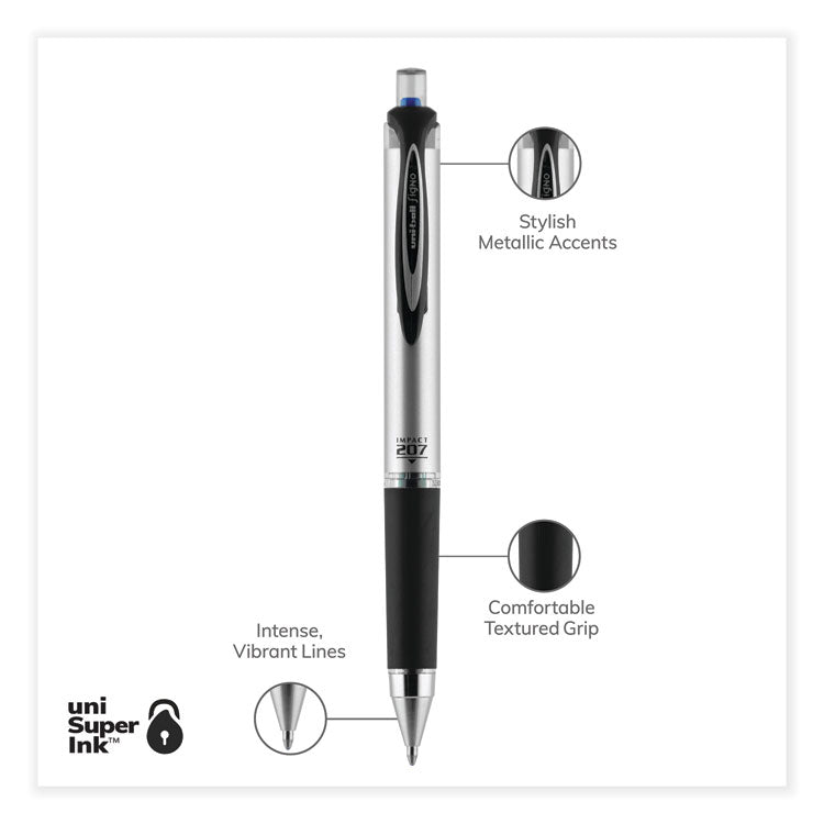 uniball® 207 Impact Gel Pen, Retractable, Bold 1 mm, Blue Ink, Black/Blue Barrel (UBC65871)