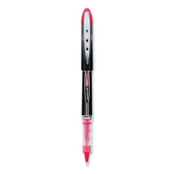 uniball® VISION ELITE Hybrid Gel Pen, Stick, Extra-Fine 0.5 mm, Red Ink, Black/Red/Clear Barrel (UBC69022) Each