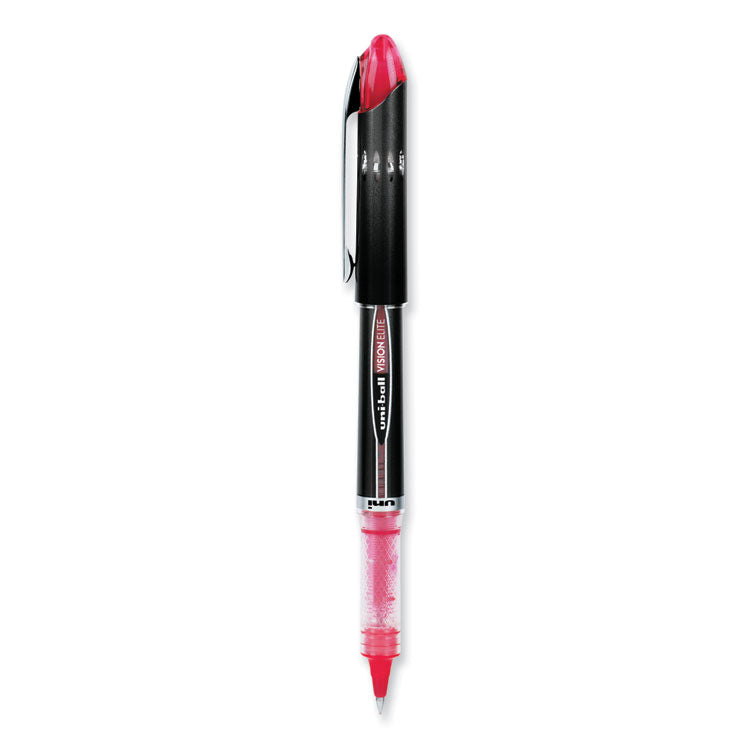 uniball® VISION ELITE Hybrid Gel Pen, Stick, Extra-Fine 0.5 mm, Red Ink, Black/Red/Clear Barrel (UBC69022) Each