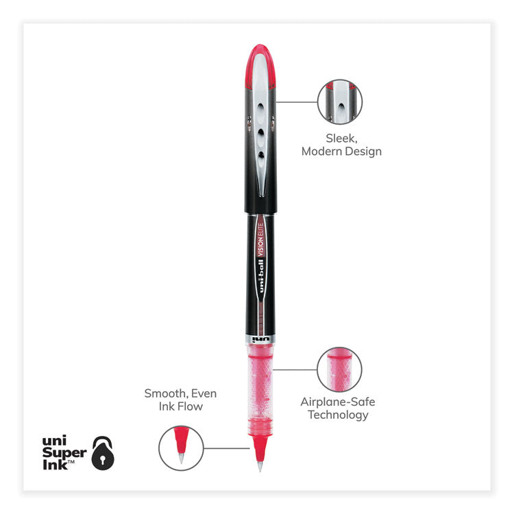 uniball® VISION ELITE Hybrid Gel Pen, Stick, Extra-Fine 0.5 mm, Red Ink, Black/Red/Clear Barrel (UBC69022) Each