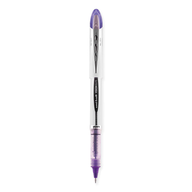 uniball® VISION ELITE Hybrid Gel Pen, Stick, Bold 0.8 mm, Violet Ink, White/Violet/Clear Barrel (UBC69025) Each