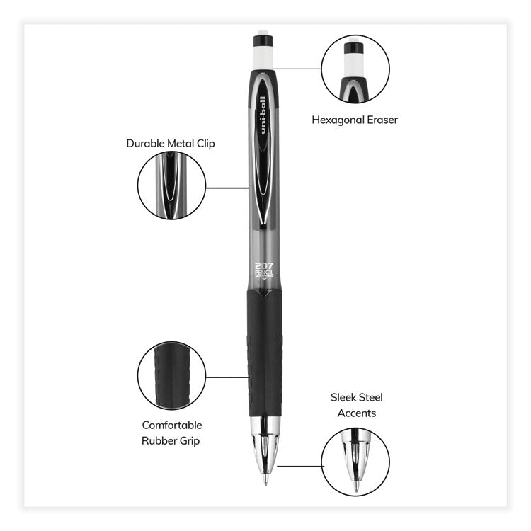uniball® 207 Mechanical Pencil, 0.7 mm, HB (#2), Black Lead, Black Barrel, Dozen (UBC70126) 1 Dozen