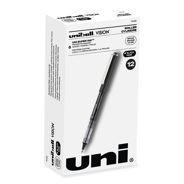 uniball® VISION Roller Ball Pen, Stick, Bold 1 mm, Black Ink, Gray/Black/Clear Barrel, Dozen (UBC70128) 1 Dozen