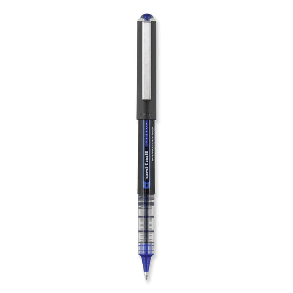 uniball® VISION Roller Ball Pen, Stick, Bold 1 mm, Blue Ink, Black/Blue/Clear Barrel, Dozen (UBC70129) 1 Dozen