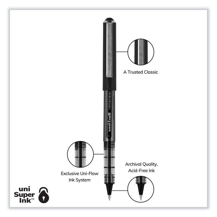 uniball® VISION Roller Ball Pen, Stick, Bold 1 mm, Blue Ink, Black/Blue/Clear Barrel, Dozen (UBC70129) 1 Dozen