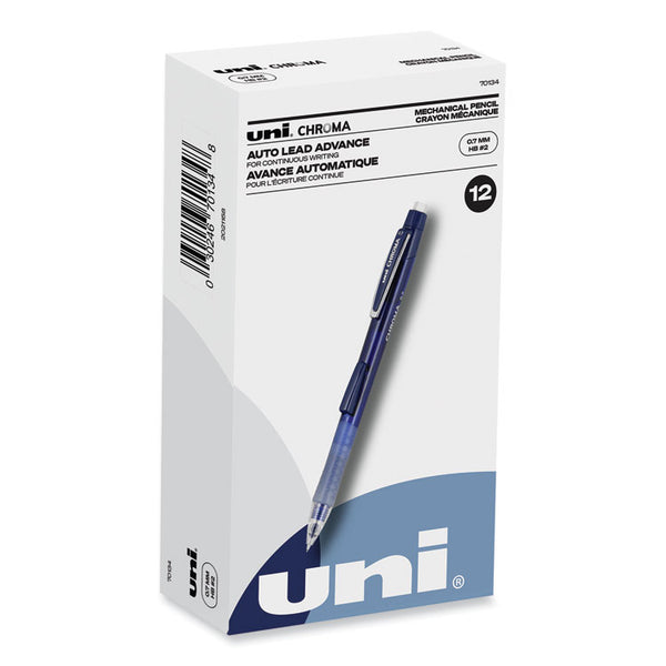 uniball® Chroma Mechanical Pencil, 0.7 mm, HB (#2), Black Lead, Cobalt Barrel, Dozen (UBC70134)