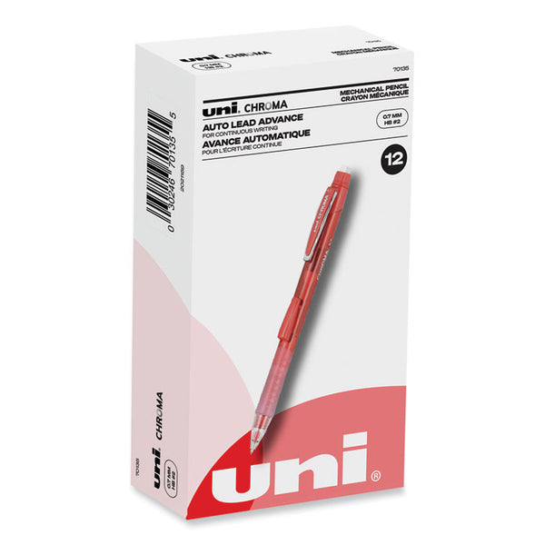 uniball® Chroma Mechanical Pencil, 0.7 mm, HB (#2), Black Lead, Red Barrel, Dozen (UBC70135)