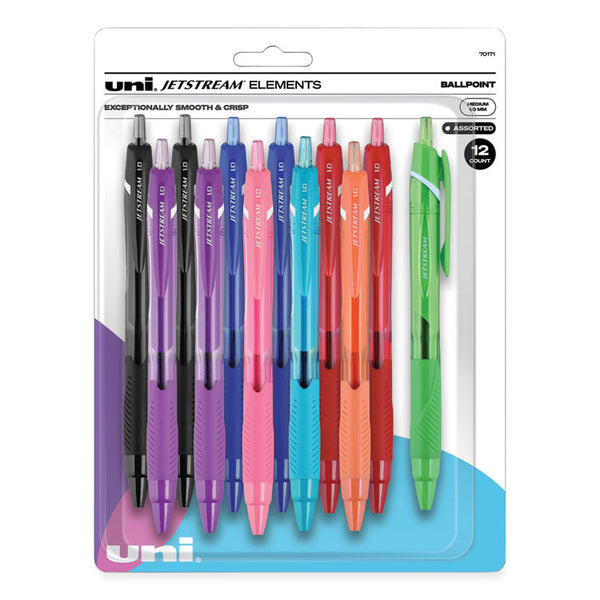uniball® Jetstream Elements Hybrid Gel Pen, Retractable, Medium 1 mm, Assorted Ink and Barrel Colors, 12/Pack (UBC70171) Pack of 12