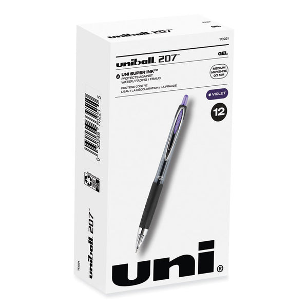uniball® Signo 207 Gel Pen, Retractable, Medium 0.7 mm, Violet Ink, Smoke/Black/Violet Barrel, Dozen (UBC70221) 1 Dozen