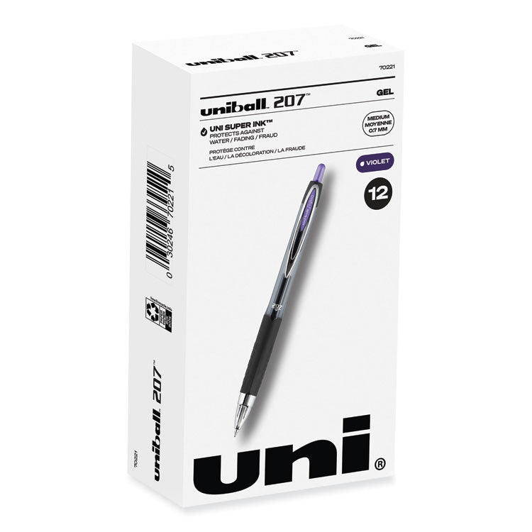 uniball® Signo 207 Gel Pen, Retractable, Medium 0.7 mm, Violet Ink, Smoke/Black/Violet Barrel, Dozen (UBC70221) 1 Dozen