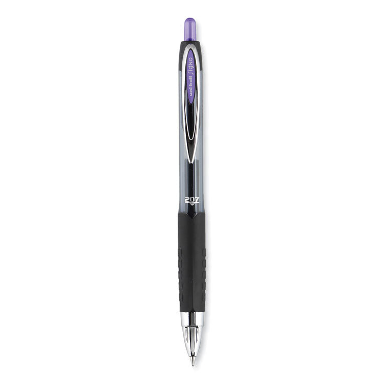 uniball® Signo 207 Gel Pen, Retractable, Medium 0.7 mm, Violet Ink, Smoke/Black/Violet Barrel, Dozen (UBC70221) 1 Dozen