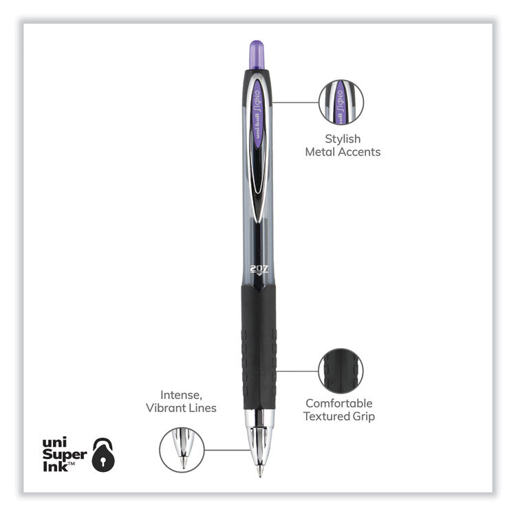 uniball® Signo 207 Gel Pen, Retractable, Medium 0.7 mm, Violet Ink, Smoke/Black/Violet Barrel, Dozen (UBC70221) 1 Dozen