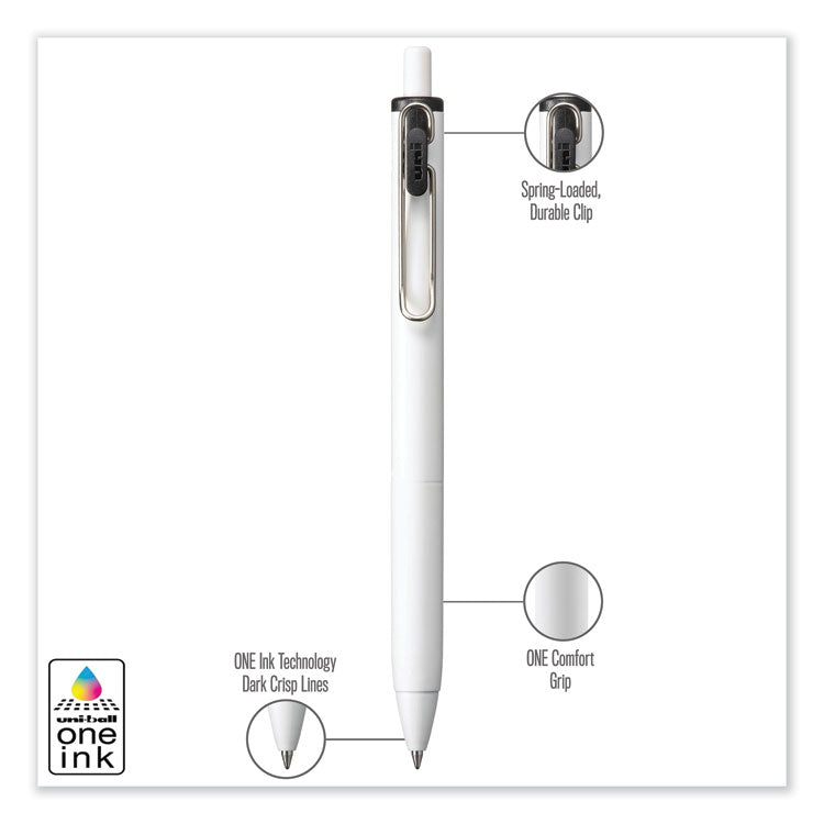 uniball® uniONE Gel Pen, Retractable, Medium 0.7 mm, Black Ink, White/Black Barrel, Dozen (UBC70362) 1 Dozen