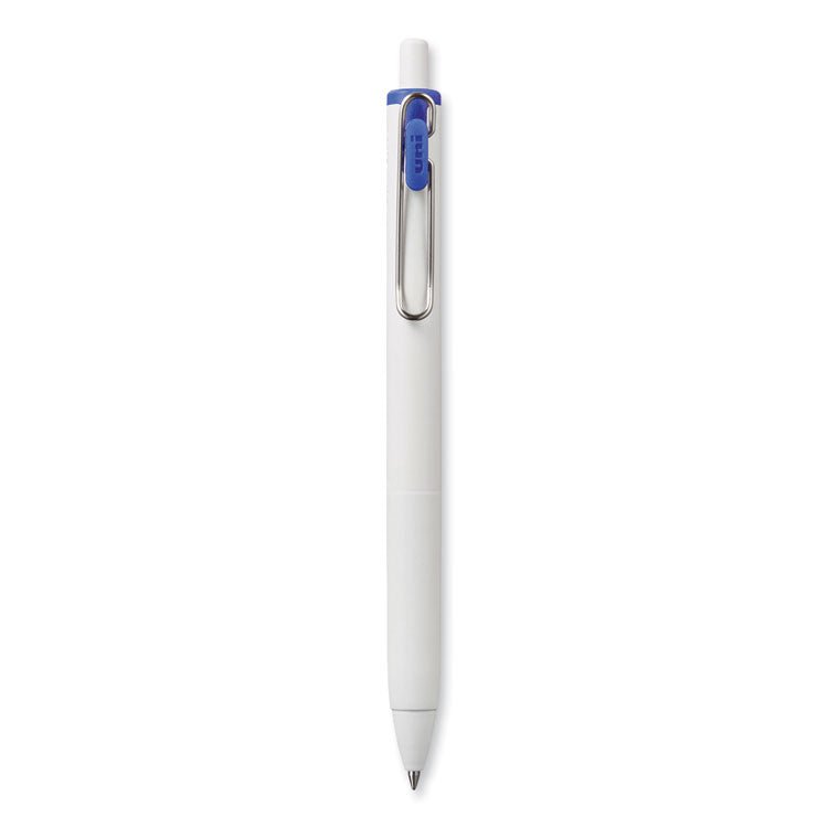 uniball® uniONE Gel Pen, Retractable, Medium 0.7 mm, Blue Ink, White/Blue Barrel, Dozen (UBC70363) 1 Dozen