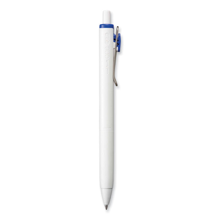 uniball® uniONE Gel Pen, Retractable, Medium 0.7 mm, Blue Ink, White/Blue Barrel, Dozen (UBC70363) 1 Dozen