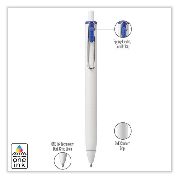 uniball® uniONE Gel Pen, Retractable, Medium 0.7 mm, Blue Ink, White/Blue Barrel, Dozen (UBC70363) 1 Dozen