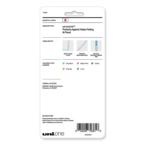 uniball® uniONE Gel Pen, Retractable, Medium 0.7 mm, Assorted Fashion Ink Colors, Assorted Barrel Colors, 5/Pack (UBC70381) Pack of 5