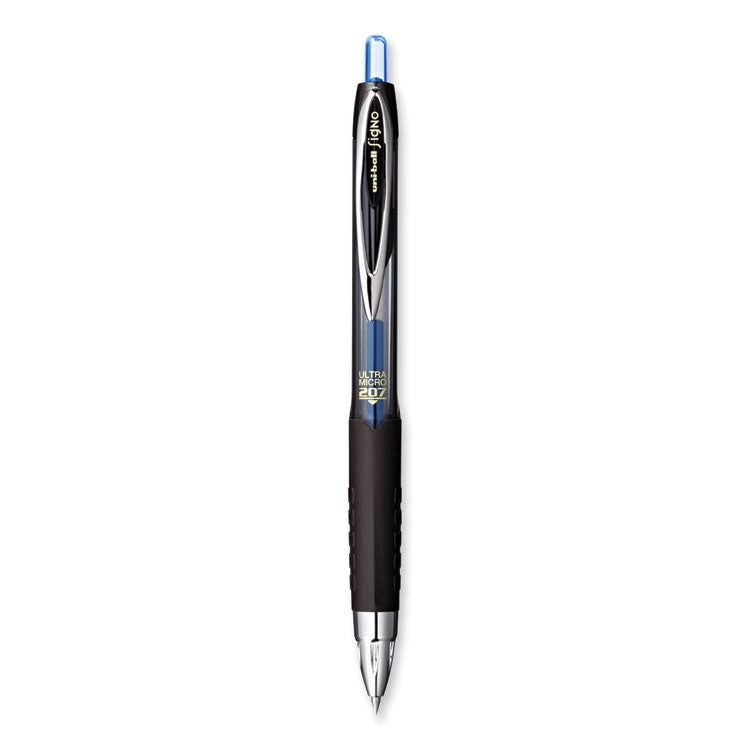 uniball® 207 Signo Gel Ultra Micro Gel Pen, Retractable, Extra-Fine 0.38 mm, Blue Ink, Clear/Black Barrel (UBC1790923) 1 Dozen