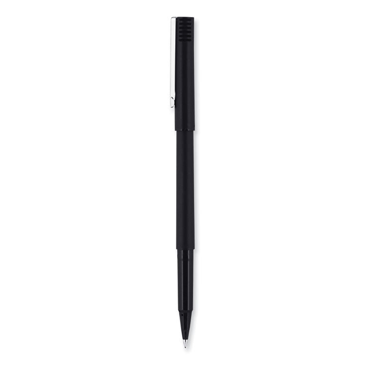 uniball&trade; Stick Roller Ball Pen, Micro 0.5mm, Black Ink, Black Matte Barrel, 36/Pack (UBC1921065) Box of 36