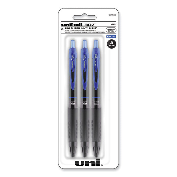 uniball® 307 Gel Pen, Retractable, Medium 0.7 mm, Blue Ink, Blue Barrel, 3/Pack (UBC1927593)