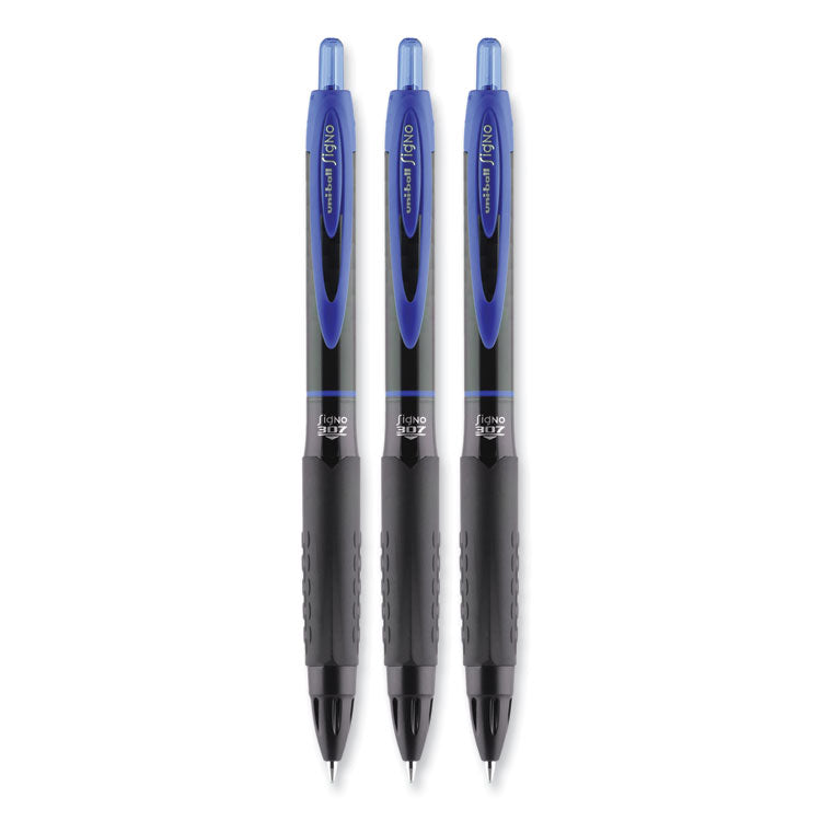 uniball® 307 Gel Pen, Retractable, Medium 0.7 mm, Blue Ink, Blue Barrel, 3/Pack (UBC1927593) Pack of 3