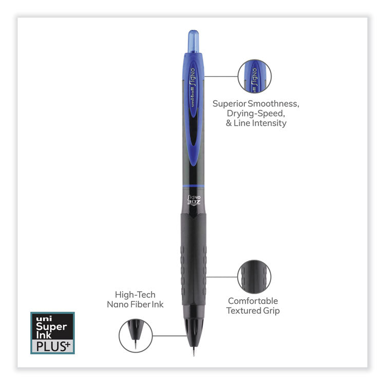 uniball® 307 Gel Pen, Retractable, Medium 0.7 mm, Blue Ink, Blue Barrel, 3/Pack (UBC1927593) Pack of 3