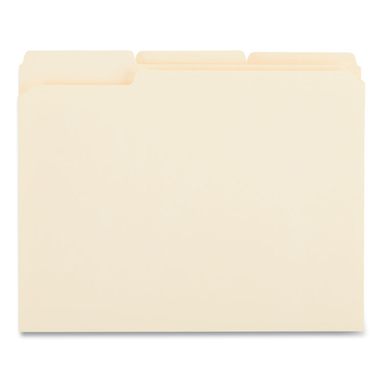 Universal® Top Tab File Folders, 1/3-Cut Tabs: Assorted, Letter Size, 0.75" Expansion, Manila, 50/Box (UNV18104)