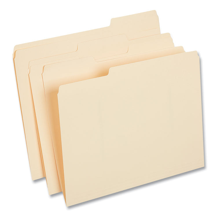 Universal® Top Tab File Folders, 1/3-Cut Tabs: Assorted, Letter Size, 0.75" Expansion, Manila, 50/Box (UNV18104)