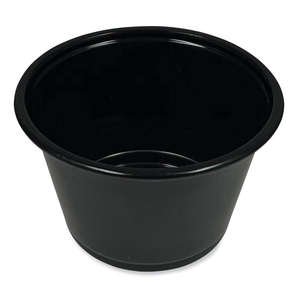 Boardwalk® Souffle/Portion Cups, 4 oz, Polypropylene, Black, 2,500/Carton (BWKPRTN4BL)