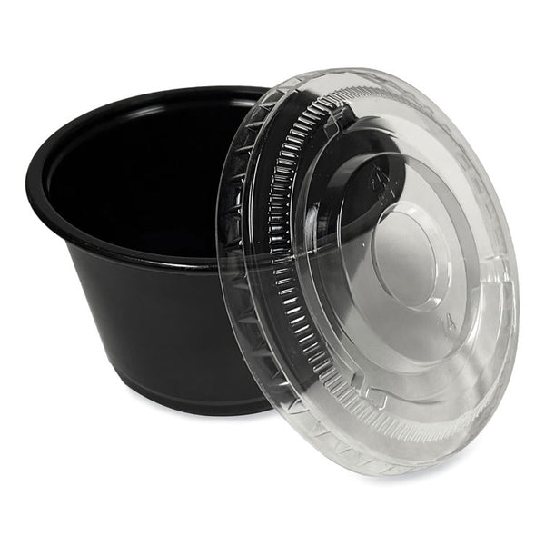 Boardwalk® Souffle/Portion Cups, 4 oz, Polypropylene, Black, 2,500/Carton (BWKPRTN4BL)