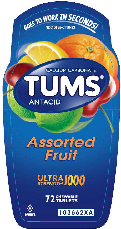 Tums® Ultra Strength Antacid 1000 mg Strength Chewable Tablet 72 per Bottle (363181_EA) 1/EA