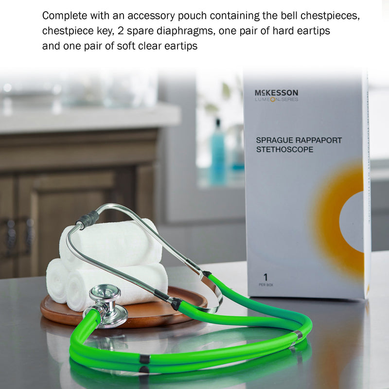McKesson Sprague Stethoscope Green 2-Tube 22 Inch Tube Double Sided Chestpiece (1089447_EA) 1/EA