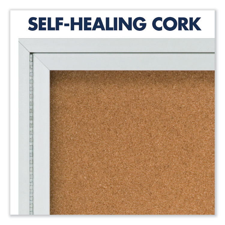 Quartet® Enclosed Indoor Cork Bulletin Board with Two Hinged Doors, 48 x 36, Tan Surface, Silver Aluminum Frame (QRT2364) Each