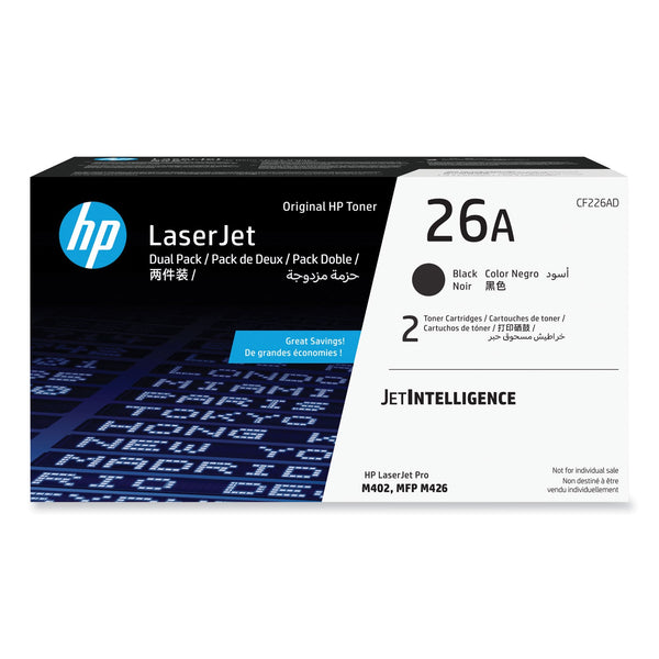 HP HP 26A, (CF226A) 2-Pack Black Original LaserJet Toner Cartridge (HEWCF226AD)