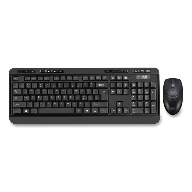 Adesso WKB-1320CB Antimicrobial Wireless Desktop Keyboard and Mouse, 2.4 GHz Frequency/30 ft Wireless Range, Black (ADEWKB1320CB) Each