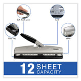 Swingline® 12-Sheet LightTouch Desktop Two- to Three-Hole Punch, 9/32" Holes, Black/Silver (SWI74026) Each