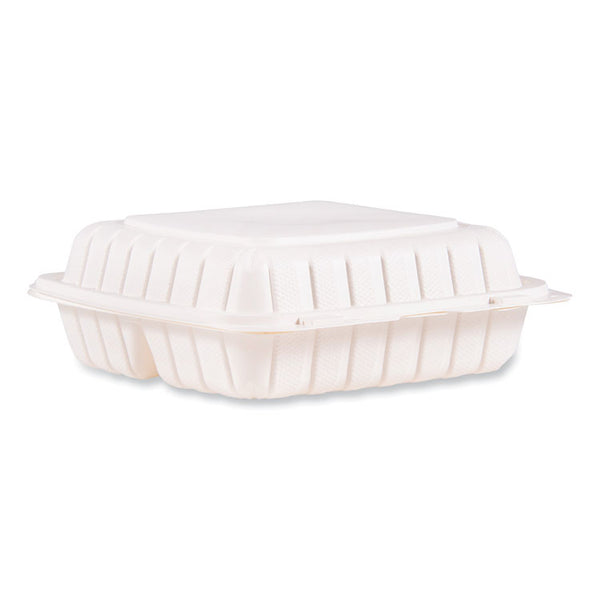 Dart® ProPlanet Hinged Lid Containers, 3-Compartment, 9 x 8.75 x 3, White, Plastic, 150/Carton (DCC90MFPPHT3R) Case of 150