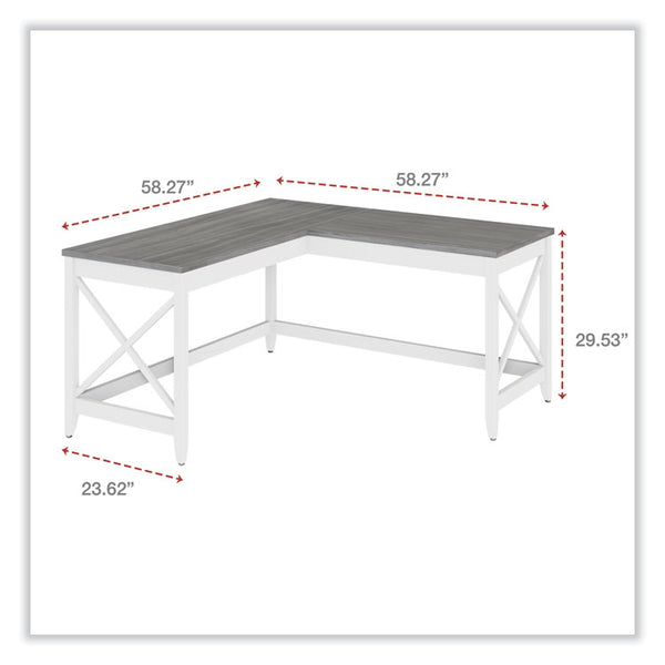 Workspace by Alera® L-Shaped Farmhouse Desk, 58.27" x 58.27" x 29.53", Gray/White (ALEWSF5959GY)