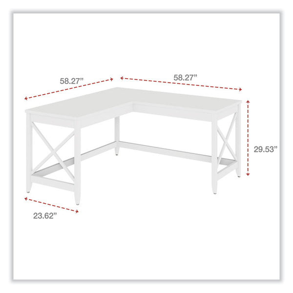 Workspace by Alera® L-Shaped Farmhouse Desk, 58.27" x 58.27" x 29.53", White (ALEWSF5959WT)