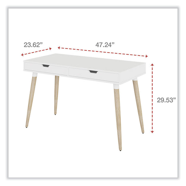 Workspace by Alera® Scandinavian Writing Desk, 47.24" x 23.62" x 29.53", White/Beigewood (ALEWSS4824WB)