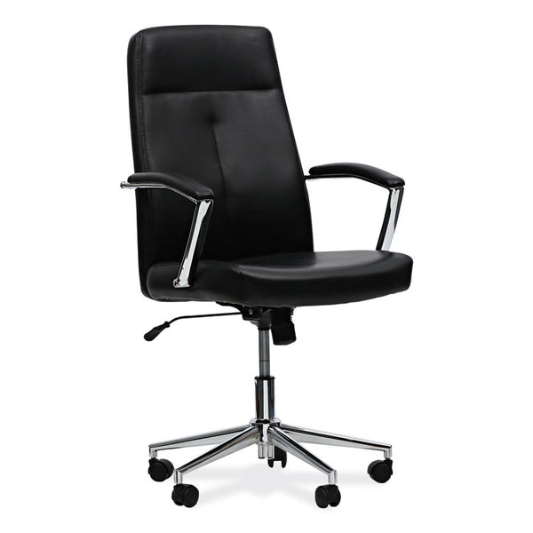 Workspace by Alera® Leather Task Chair, Supports Up to 275 lb, 18.19" to 21.93" Seat Height, Black Seat, Black Back (ALEWS4116) Each